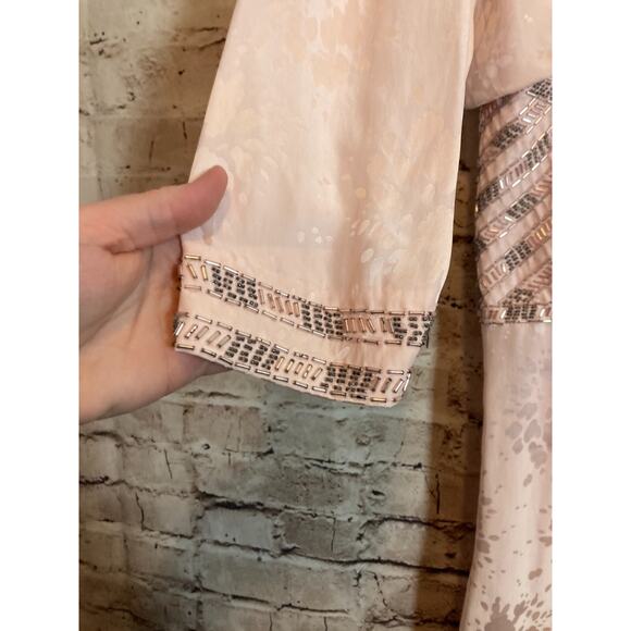 Vintage d'ore Silk Dress Women 14 Pale Pink Beaded Draped Made In Hong Kong 90s - Picture 10 of 16